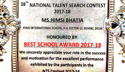 Best School Award, By The Central Institute of G.K Learning - Ryan International School, Rohini Sec 11, H3